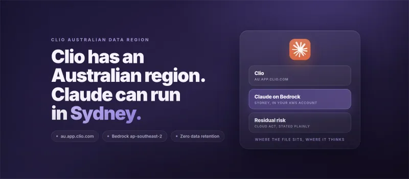 Clio Has an Australian Data Region. Claude Can Run in Sydney.
