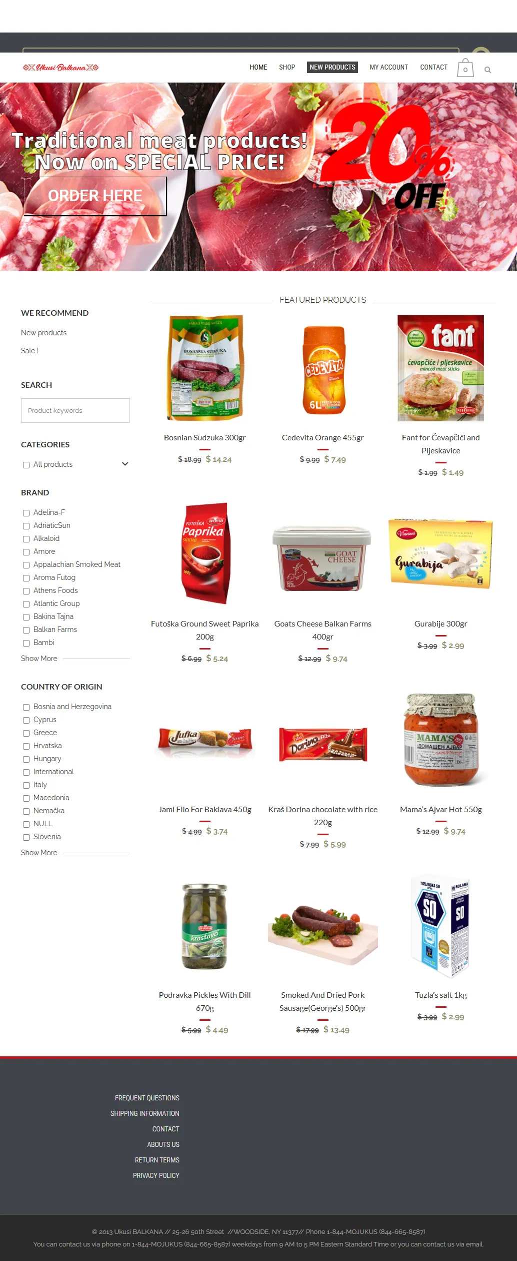 Ukusi Balkana, online prodavnica balkanske hrane, naslovna strana